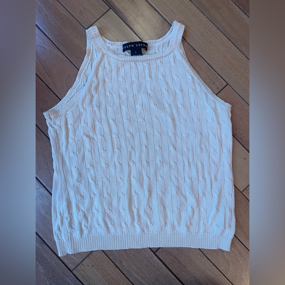 Vintage Ralph Lauren Black Label Cable Knit Silk Sleeveless Cream  Tank L - Picture 3 of 13